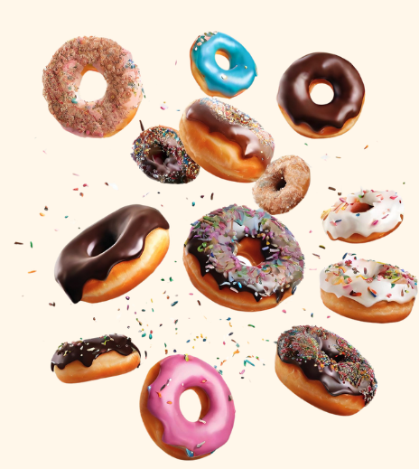 picture of donuts flying towards the screen